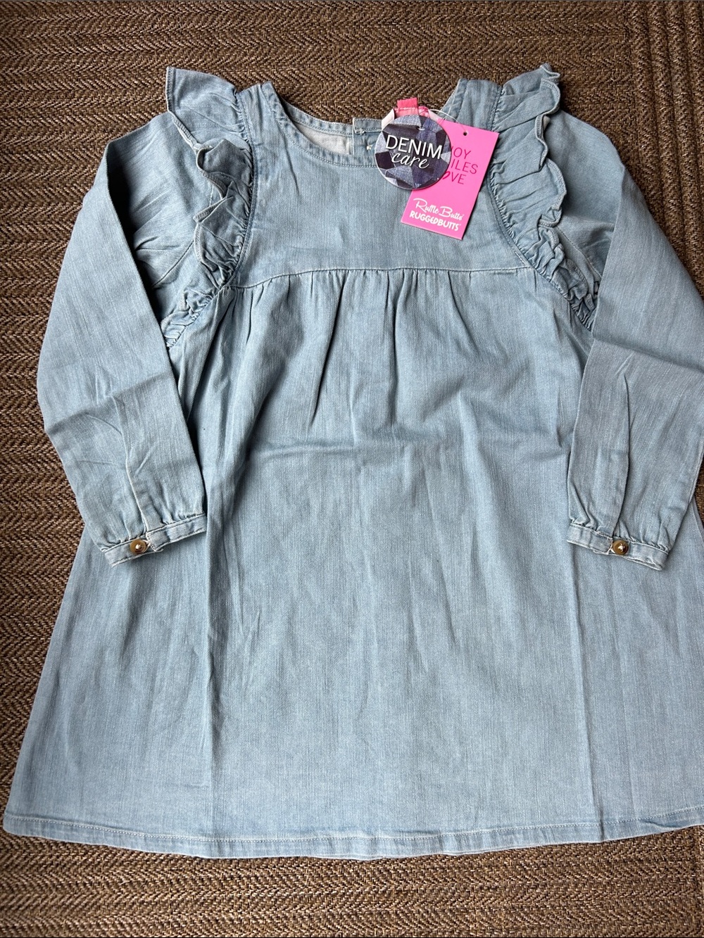 Ruffle Butts Light Blue Denim Ruffle-Shoulder Casual Dress